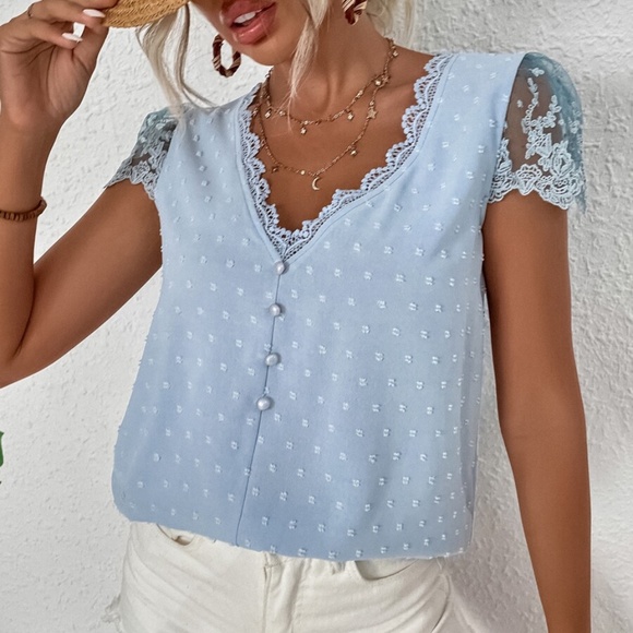Boho Swiss Dot Floral Lace Blouse - Picture 9 of 13